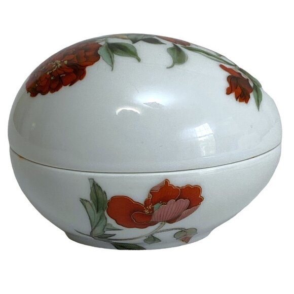 Limoges Porcelain Box Rochard France Red Poppies Egg Shape Trinket Box - Picture 5 of 15